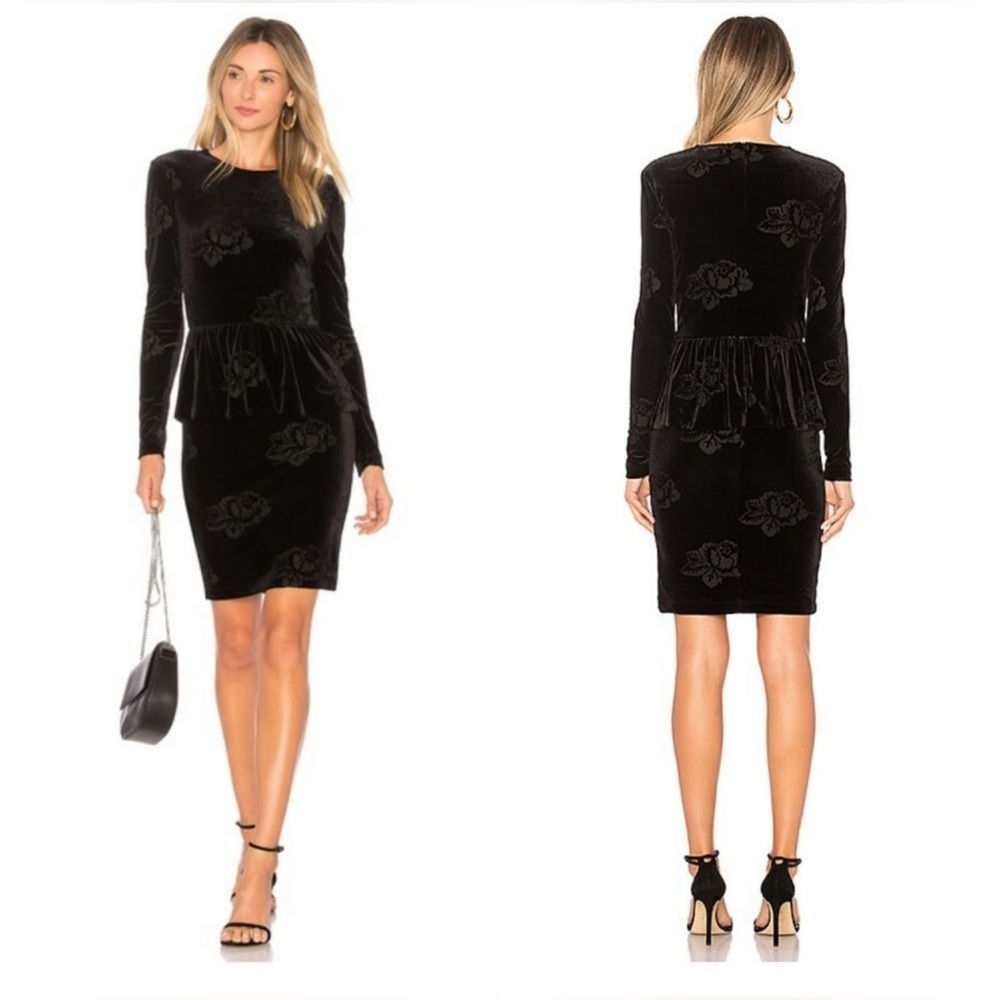 NWT - GANNI Bloomsbury Floral Velvet Long Sleeve Dress‎ - Black - Size 36 US 4